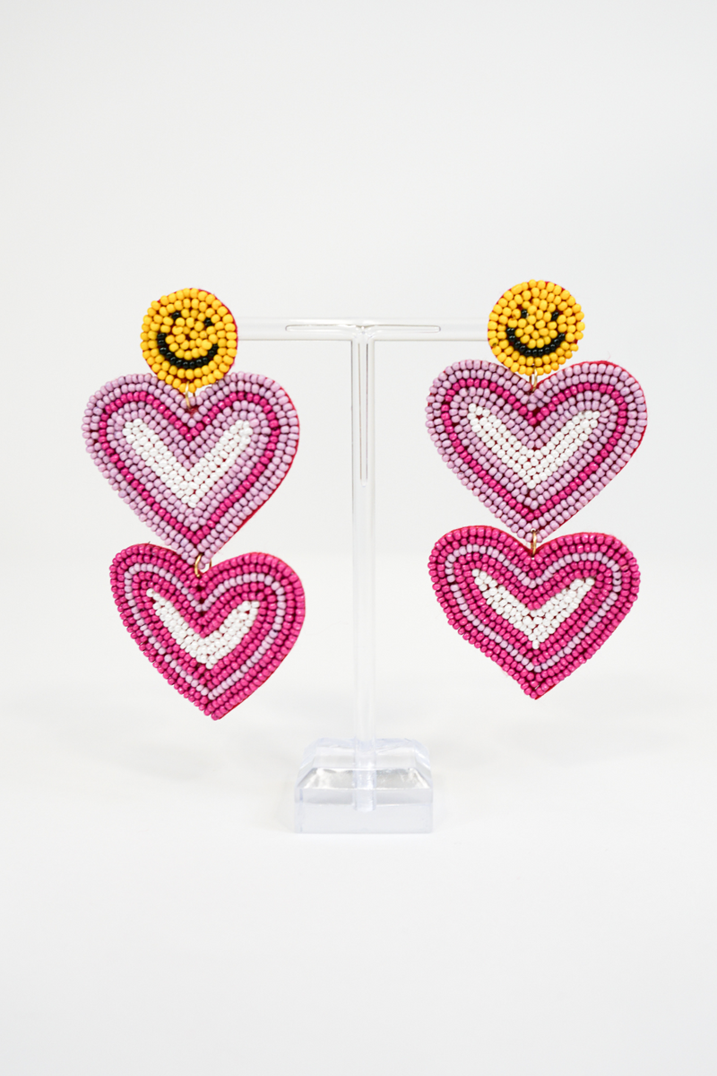 Smiley Heart Beaded Earrings