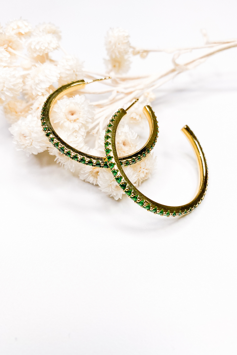 Green CZ Hoops- Large